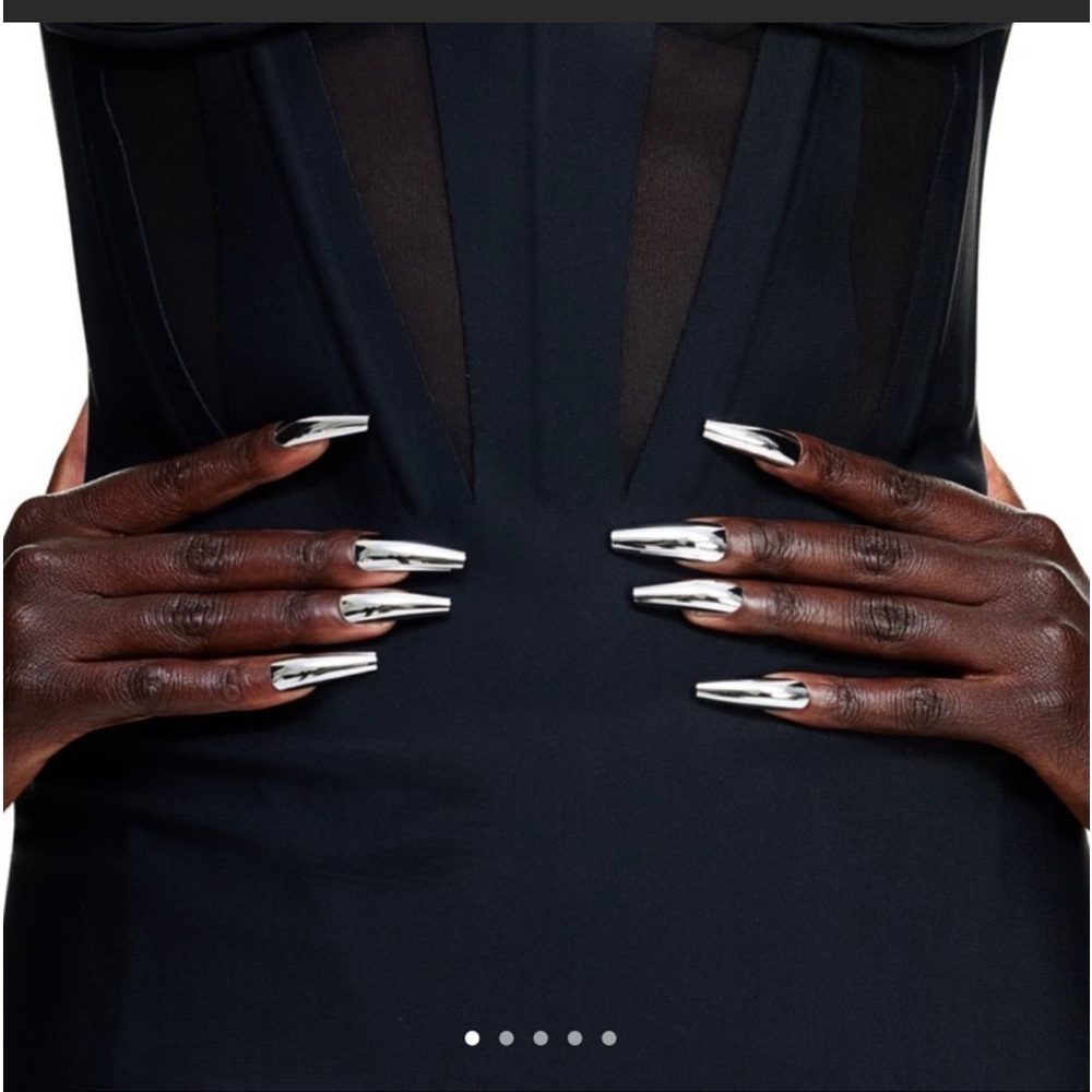 H&M x MUGLER Silver Press On Coffin Nails